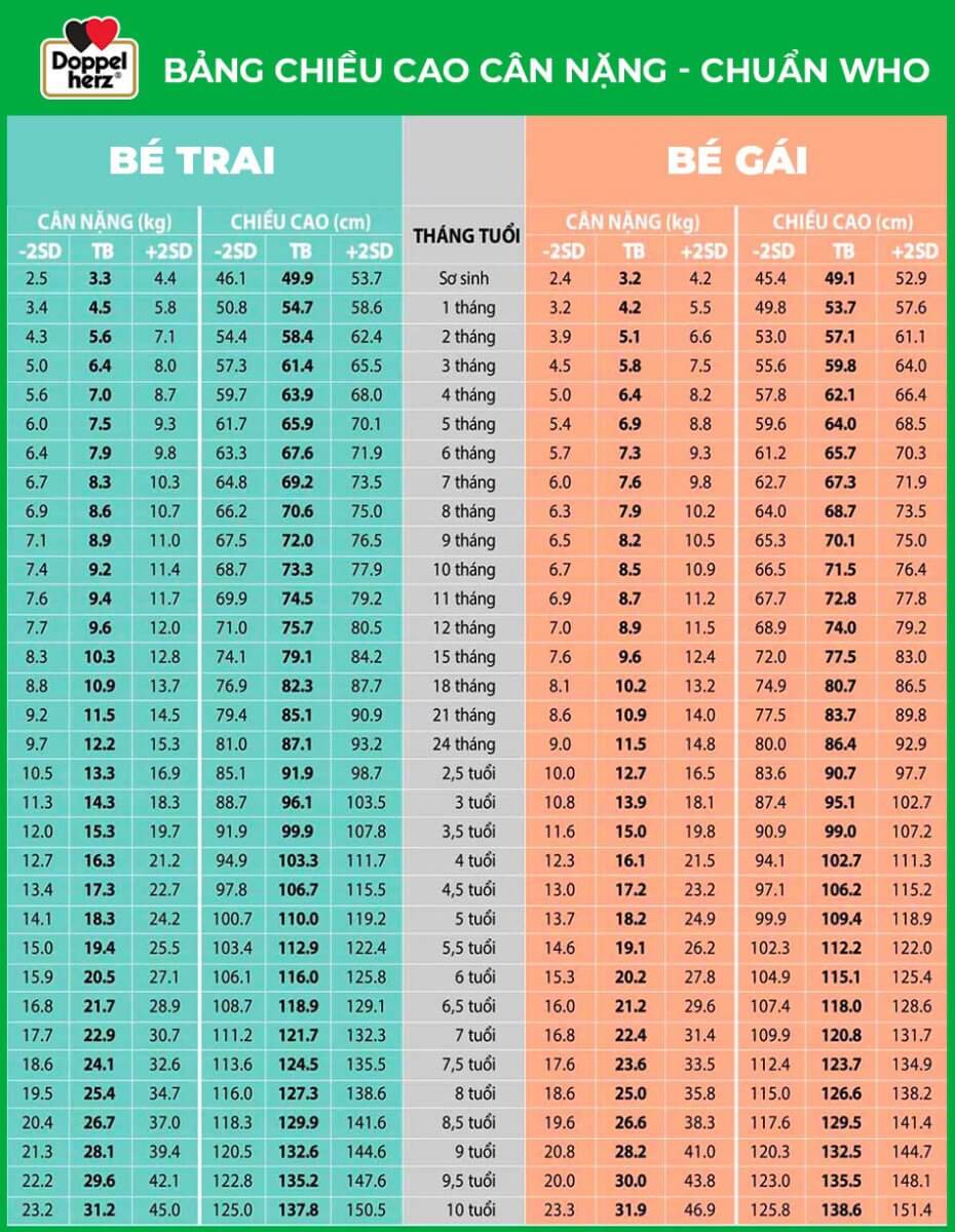 Biểu đồ phát triển của bé 12 Bang chieu cao can nang cho tre chuan who